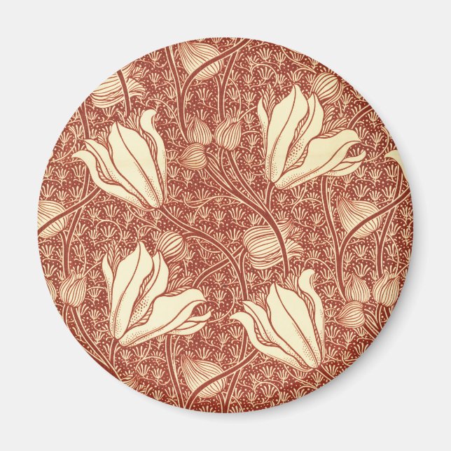 William Morris Style Red Lily Floral Pattern Magnet (Front)