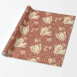 William Morris Style Red Lily Floral Pattern Wrapping Paper