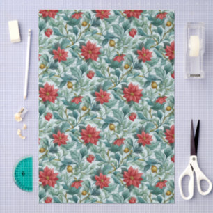 William Morris Style Red Poinsettias Pattern  Tissue Paper