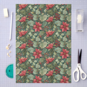 William Morris Style Red Poinsettias Pattern  Tissue Paper