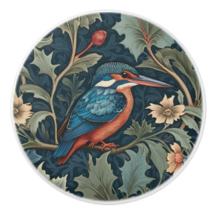 William Morris style Right facing Kingfisher Bird Ceramic Knob