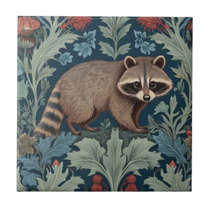 William Morris style Right Facing Raccoon Tile