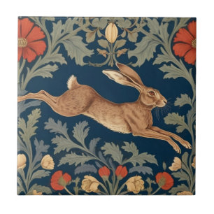 William Morris style Right Facing Running Hare Tile