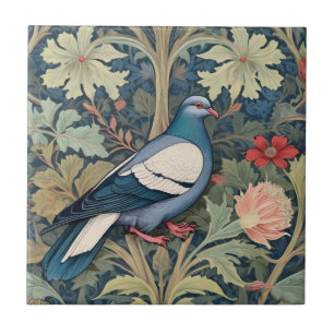 William Morris style Right Floral Pigeon Bird Tile
