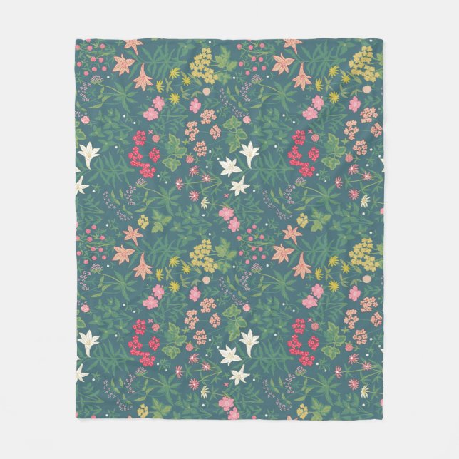 William Morris Style Spring Garden Floral Pattern  Fleece Blanket (Front)