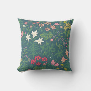 William Morris Style Spring Garden Floral Pattern Throw Pillow