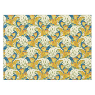 William Morris Style Teal & Gold Tulip Floral Art Tablecloth