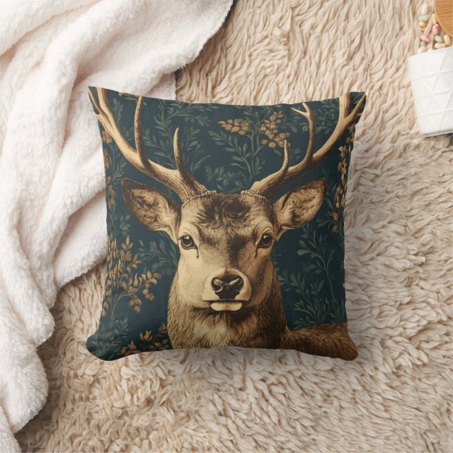 William Morris Style Vintage Deer  Throw Pillow (Blanket)