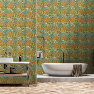 William Morris style Vintage Green Orang  Wallpaper