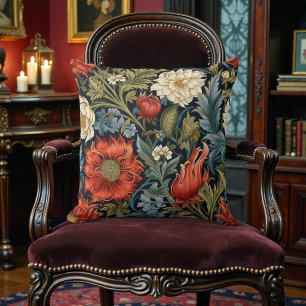 William Morris Styled Floral Pattern Throw Pillow