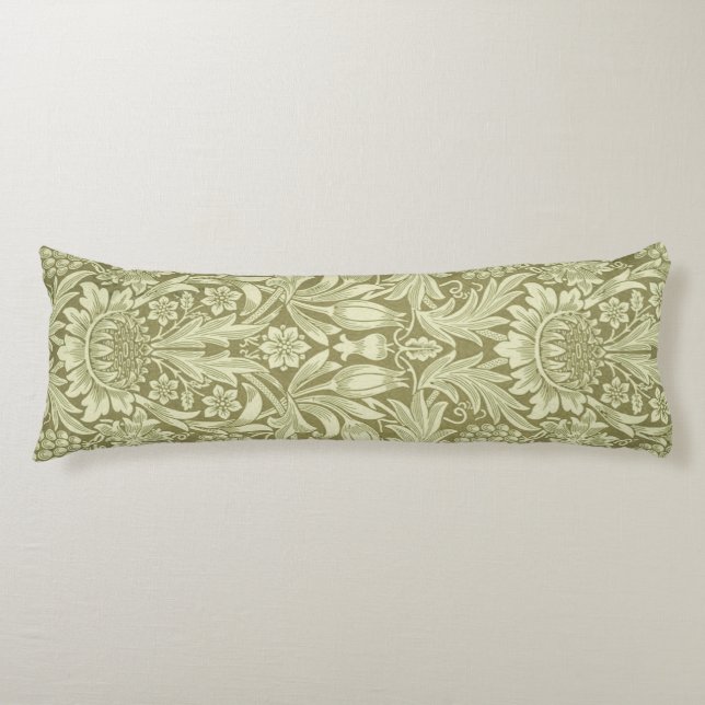 William Morris Sunflower Green Flower  Body Pillow (Front)