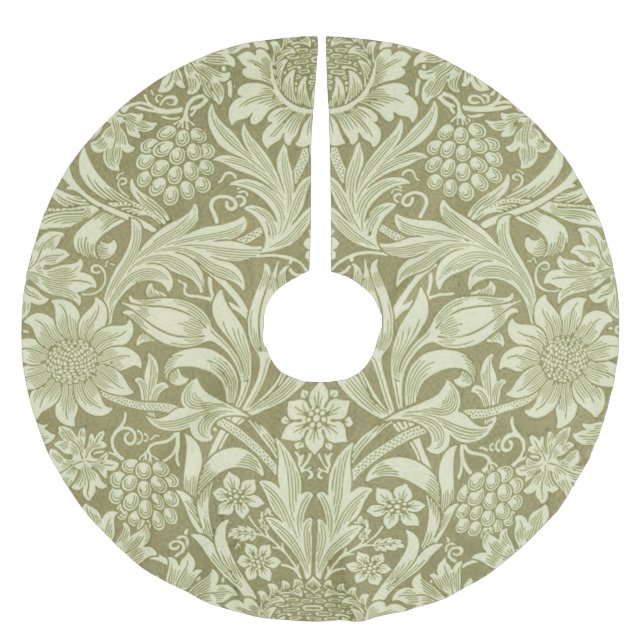 William Morris Sunflower Green Flower  Brushed Polyester Tree Skirt (Front)