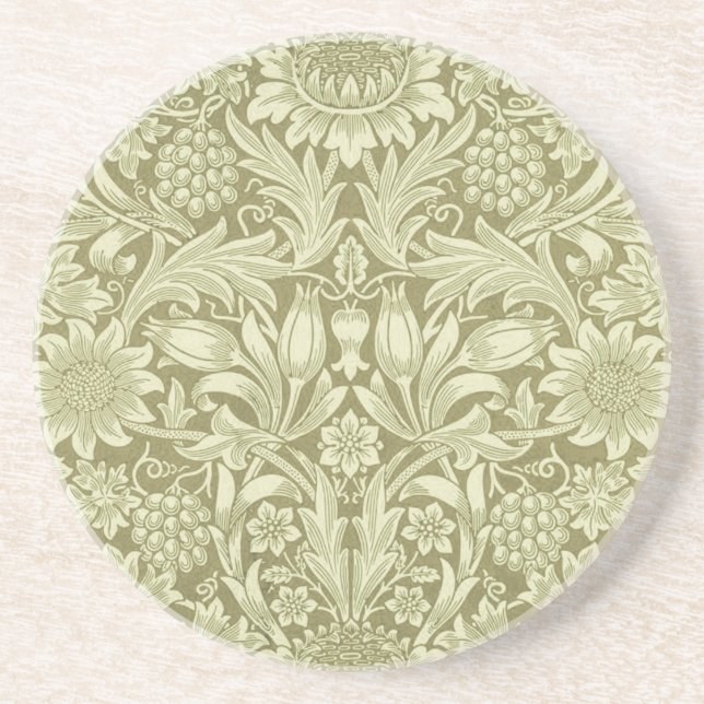 William Morris Sunflower Green Flower  Coaster (Front)