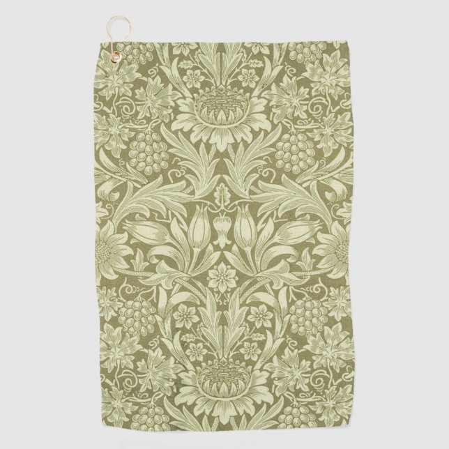 William Morris Sunflower Green Flower  Golf Towel (Front)