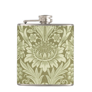 William Morris Sunflower Green Flower  Hip Flask