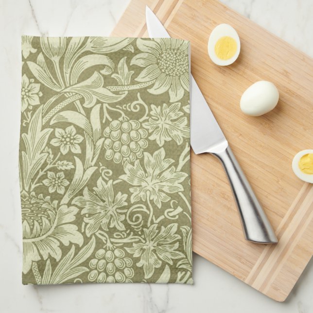 William Morris Sunflower Green Flower  Kitchen Towel (Quarter Fold)