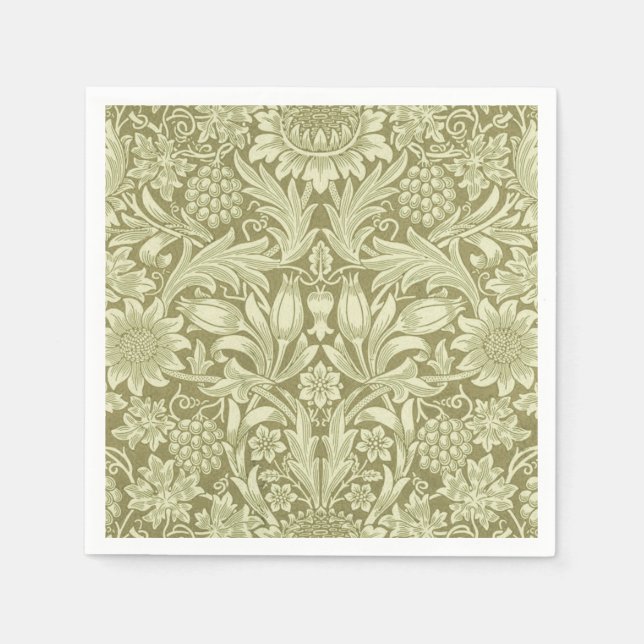 William Morris Sunflower Green Flower  Napkin (Front)