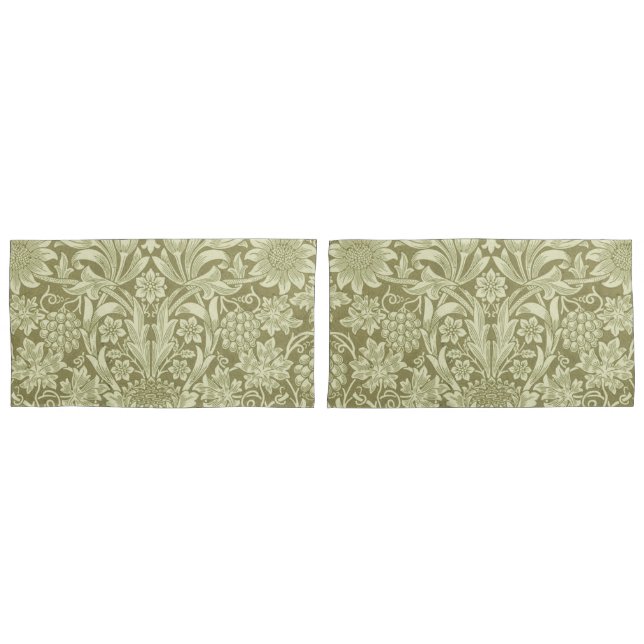 William Morris Sunflower Green Flower  Pillowcase (Front-Set)