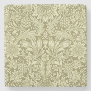 William Morris Sunflower Green Flower Stone Coaster