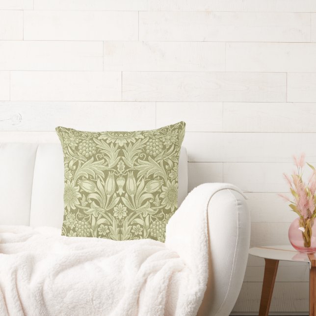 William Morris Sunflower Green Flower  Throw Pillow (Couch)