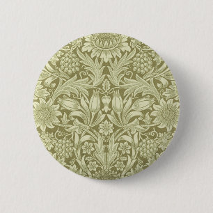 William Morris Sunflower Vintage Olive Damask 2 Inch Round Button