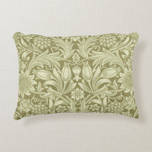 William Morris Sunflower Vintage Olive Damask Accent Pillow