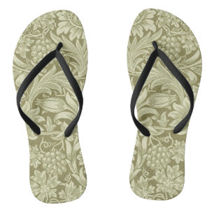 William Morris Sunflower Vintage Olive Damask Flip Flops
