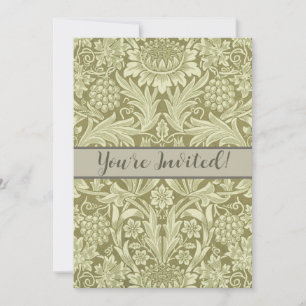William Morris Sunflower Vintage Olive Damask Invitation
