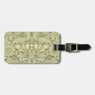William Morris Sunflower Vintage Olive Damask Luggage Tag