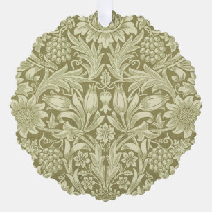William Morris Sunflower Vintage Olive Damask Ornament Card