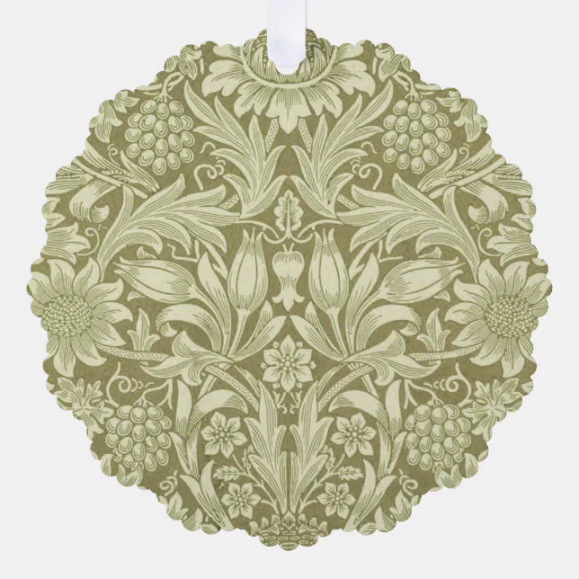 William Morris Sunflower Vintage Olive Damask Ornament Card | Zazzle