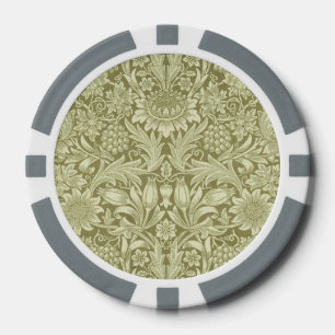 William Morris Sunflower Vintage Olive Damask Poker Chips
