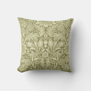 William Morris Sunflower Vintage Olive Damask Throw Pillow