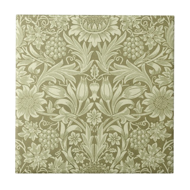 William Morris Sunflower Vintage Olive Damask Tile (Front)