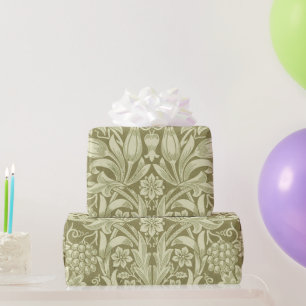 William Morris Sunflower Vintage Olive Damask Wrapping Paper