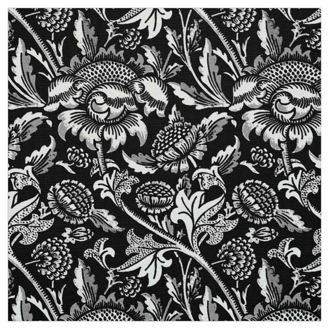 William Morris Sunflowers, Black and White Fabric (Swatch)
