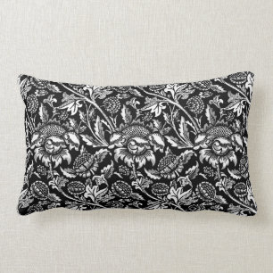 William Morris Sunflowers, Black and White Lumbar Pillow
