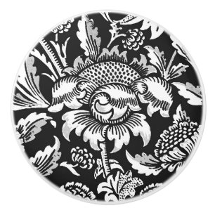 William Morris Sunflowers, Black, White and Grey Ceramic Knob