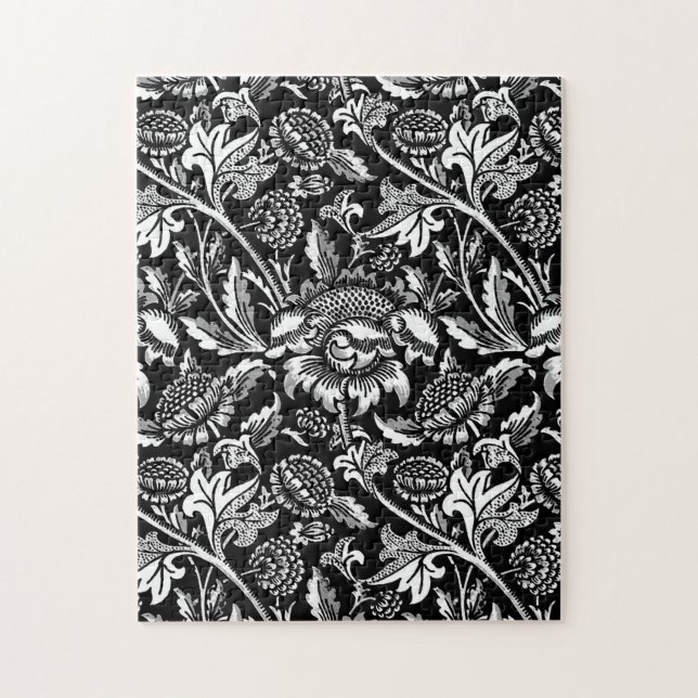 William Morris Sunflowers, Black, White and Grey Jigsaw Puzzle (Vertical)