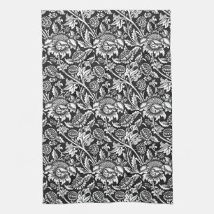William Morris Sunflowers, Black, White and Grey Kitchen Towel