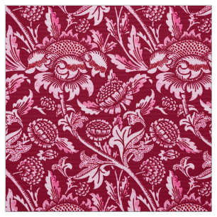 William Morris Sunflowers, Burgundy and Pink  Fabric