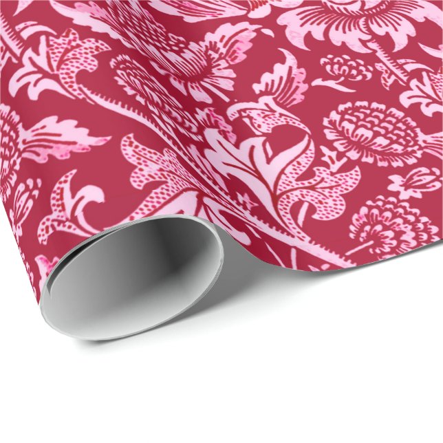 William Morris Sunflowers, Burgundy and Pink  Wrapping Paper (Roll Corner)