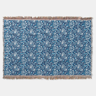 William Morris Sunflowers, Dark Blue and White Throw Blanket
