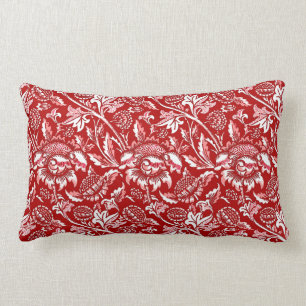 William Morris Sunflowers, Deep Red and White Lumbar Pillow