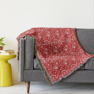 William Morris Sunflowers, Deep Red and White Throw Blanket