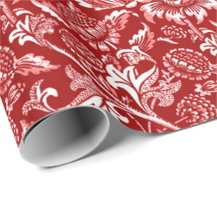William Morris Sunflowers, Deep Red and White Wrapping Paper