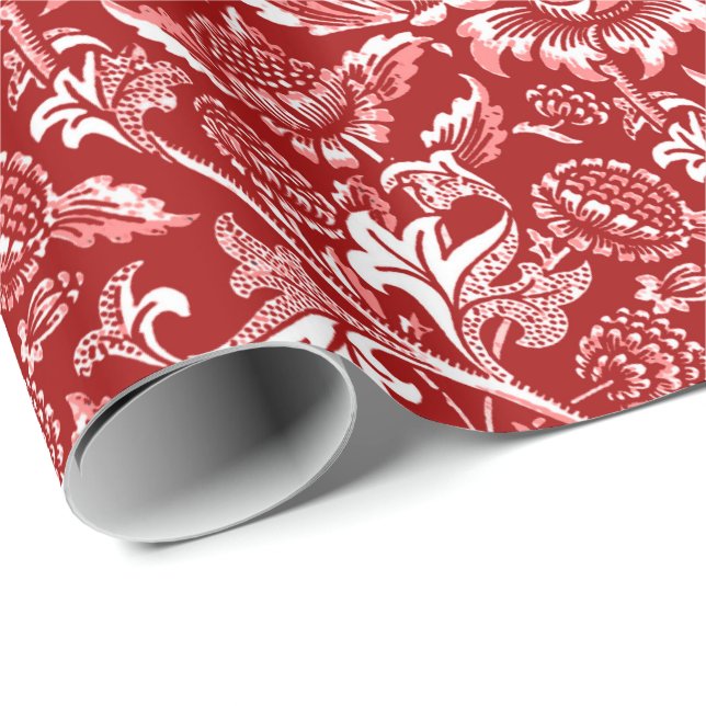 William Morris Sunflowers, Deep Red and White Wrapping Paper (Roll Corner)