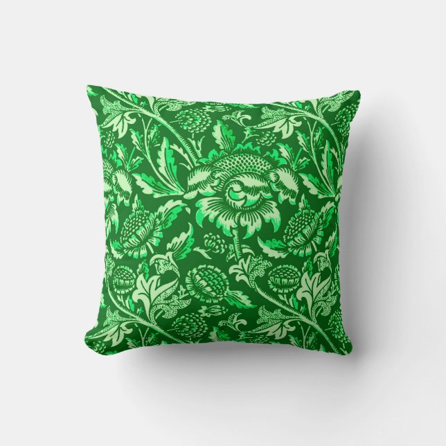 William Morris Sunflowers, Emerald Green Throw Pillow (Front)