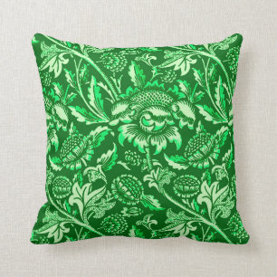 William Morris Sunflowers, Emerald Green Throw Pillow