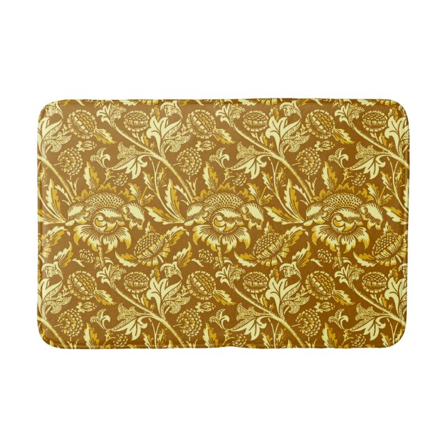 William Morris Sunflowers, Mustard Gold / Yellow Bath Mat (Front)